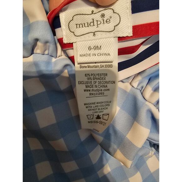 Mud Pie sz 6/9 months Red, White and Blue Girl's reversible Swimsuit Set bow - Picture 3 of 3